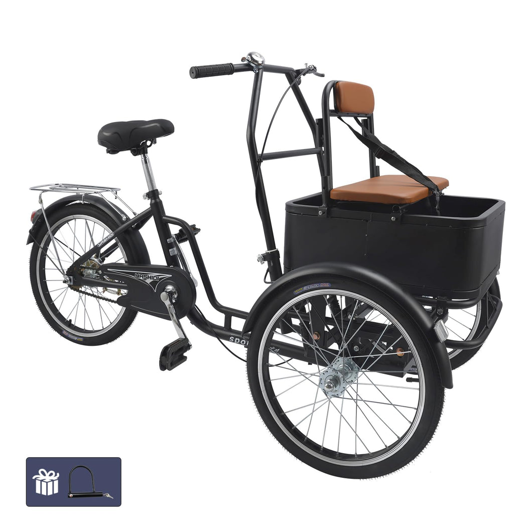 Bruce & Shark Multi-Purpose 3 Wheel Tricycle with Basket, 20 Inches Wheel,Rear Brake,Bearing Weight 330lbs