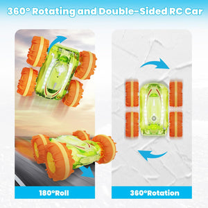 Amphibious Remote Control Car, 4WD RC Stunt Cars Waterproof 360°Rotation Gesture Drift Car (Transparent Green)