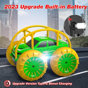 Amphibious Remote Control Car, Rechargeable RC Cars Toy 360° Flips Rotation Stunt Crawler 15KM/H