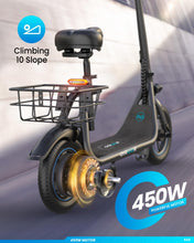 Load image into Gallery viewer, Electric Scooter with Seat, 450W Powerful Motor up to 20 Miles Range, Foldable Max Speed 15.5Mph, Commuter Electric Scooter with Basket
