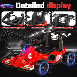 Electric Go Kart for Kids, 6V and 12V Drift Cart with 380W Powerful Motors, Ride-On Toy with Music, Lights for Boys and Girls,Red,12v