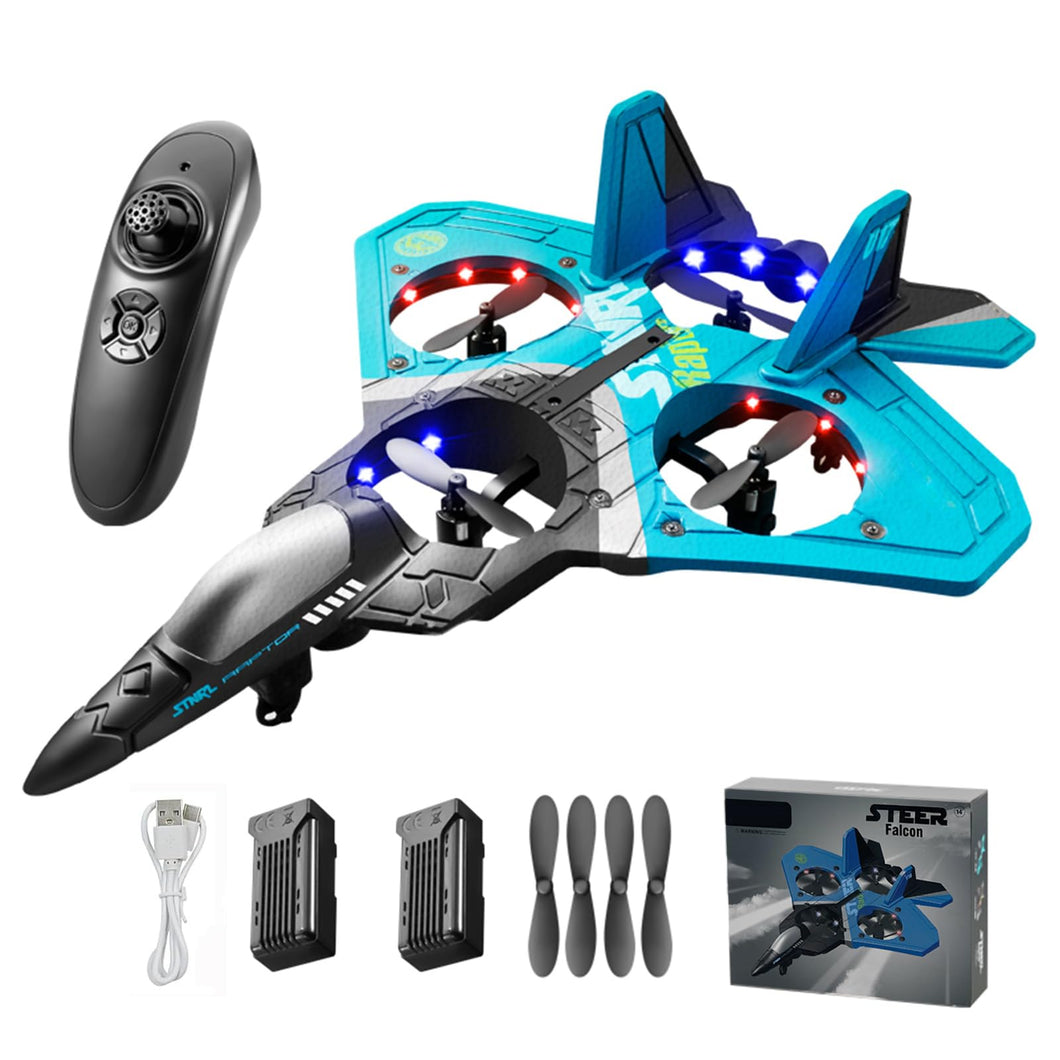 Jet Fighter Stunt RC Plane - 2024 New Remote Control Airplane with 2.4GHz, 2 Batteries, 360° Stunt Spin (Blue with 2Pcs Battery)