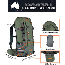 Load image into Gallery viewer, SPIKA Hunting Backpack Internal Frame for Men Waterproof Hunting Pack with Rifle Holder Rain Cover Extendable 40L+ Capacity
