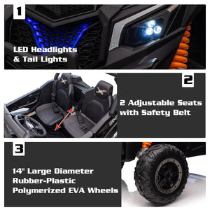 24V Kids Electric UTV Toy Car with Remote Control, All-Terrain Off-Road Ride On Vehicle for Big Kids 3-8 Years, Powerful Motor (Black)