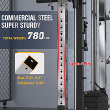 Load image into Gallery viewer, DONOW Smith Machine with Weight Stacks, Power Cage Home Gym System with LAT Pulldown Cable Crossover Multi-Functional Trainer with Dual Pulley System with Weight Bench Cast Iron Weight Plates 240lbs
