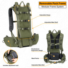 Load image into Gallery viewer, MOXULE Pro 5000 Frame Backpack - Meat Hauler Pack with Rain Cover for Outdoor- Lightweight, Green
