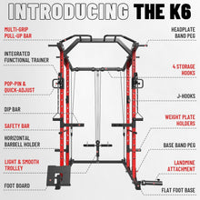 Load image into Gallery viewer, Mikolo K6 Power Cage, Power Rack with Cable Crossover System, 230b Rubber Weight Set-Red
