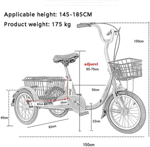 Adult Tricycle - 3 Wheel Bikes for Adults Shopping 1 Speed, Adult Trikes 16 Inch 3 Wheel Bikes, Three-Wheeled Bicycles