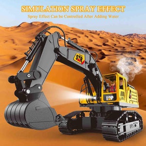 Remote Control Excavator Toys, 14 Channel 1:14 RC Construction Vehicles Toy with Mist Spray, 2.4GHZ Light and Sound RC Digger