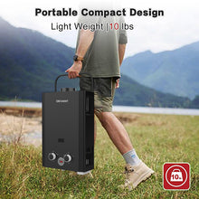 Load image into Gallery viewer, OEVANT Propane Water Heater, 1.58GPM 6L Portable Tankless Water Heater with Handle &amp; Overheating Protection, Propane Gas, Instant Hot Water for RV Camping, Outdoor Shower (BLACK)
