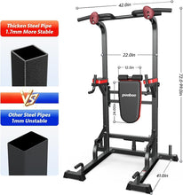 Load image into Gallery viewer, Power Tower Dip Station Pull Up Bar for Fitness Home Gym Workout,Multi-Function Adjustable Height Fitness Strength Training Exercise Equipment,with Power Elastic Ropes
