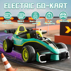 12V 12Ah Electric Go Kart for Kids, Drift Kart with Remote Control, Ride On Go Cart with Slow Start Function, Blue