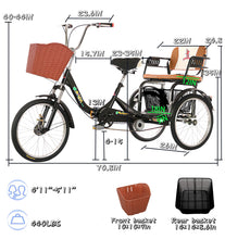 Load image into Gallery viewer, Adult Tricycle 7 Speed, Adult Trikes, 20/24 Inch 7 Speed Three Wheel Bikes with Basket/Child seat (20in,Black)
