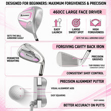 Load image into Gallery viewer, XDriveMax Women's Complete Golf Clubs Set (11-Piece Package), Right Handed, Lightweight Graphite Shafts, 460cc Driver, 3 Wood, Hybrid, 5-9 Iron+PW+SW, Putter, Stand Bag - Silver &amp; Pink
