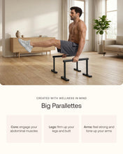 Load image into Gallery viewer, BetterMe Push Up Bars - Steel Parallettes for Calisthenics and Strength Training - Heavy Duty Pushup Bars for L Sits, Handstands and Planche - Stable Push Up Stands for Men
