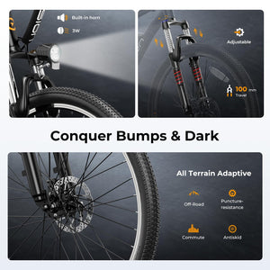 Electric Bike for Adults with Peak 500W Brushless Motor, 40Miles 20MPH Commuting Electric Mountain Bike with 360Wh Removable Battery