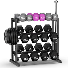 Load image into Gallery viewer, Logicexplore Dumbbell Rack, Heavy Duty Weight Storage Rack with Adjustable Width, Non-Slip &amp; Floor-Friendly, Home Gym Organizer for Strength Training Equipment (Black with Barbell Pole)
