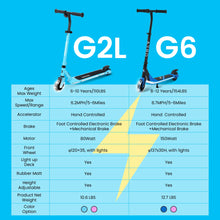 Load image into Gallery viewer, =Kids Electric Scooter for Boys and Girls Ages 6-12 or 8-12, with Hand Accelerator, LED Lights, 2 Speed Levels, 110lbs Max and Height Adjustable
