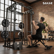 Load image into Gallery viewer, SAKAE Squat Rack, Multi-Function Power Cage with Adjustable Cable Crossover System for Strength Training, Power Rack with LAT Pulldown, Pull-Up Bar, Dip Bars &amp; Training Attachments
