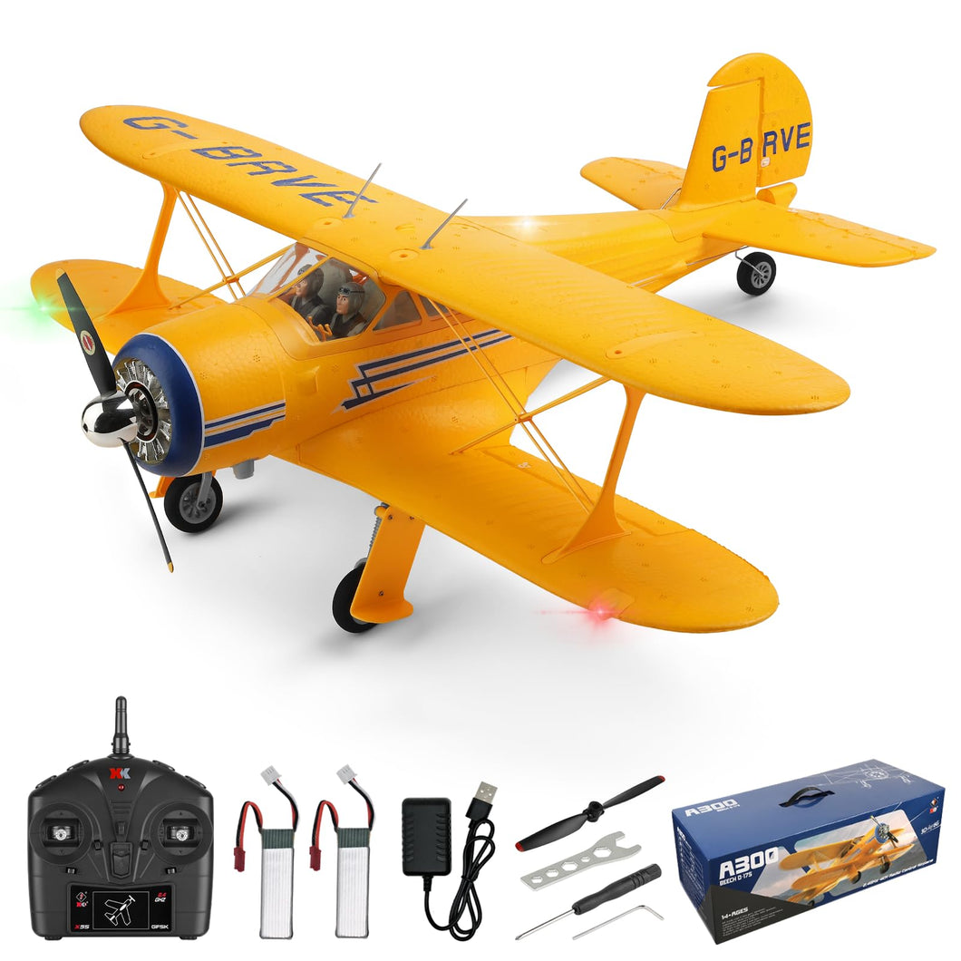 A300 4-Ch RC Plane, Beechcraft D-17 RC Airplanes with Lights, 6G/3D Brushless RC Planes with 2 Batteries, 2.4G Remote Control RC Airplanes