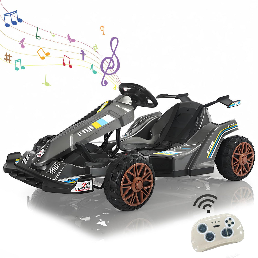 12V Electric Go Kart for Kids,Drift Go-Cart with Reverse Function/High/Low Speed Adjustable, Ride On Go Kart with Adjustable Seat and Steering/Grey