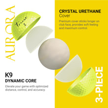 Load image into Gallery viewer, Trust Golf Ball | Aurora Bright Yellow | Soft | Distance | Straight Flight | Easy to Spot | Crystal Urethane Cover | 3-Piece | 12 Balls
