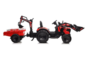 3-in-1 Ride On Tractor, 24V Ride On Car Toy Excavator & Bulldozer - Battery-Powered Electric Vehicle w/Trailer, Digger, Red