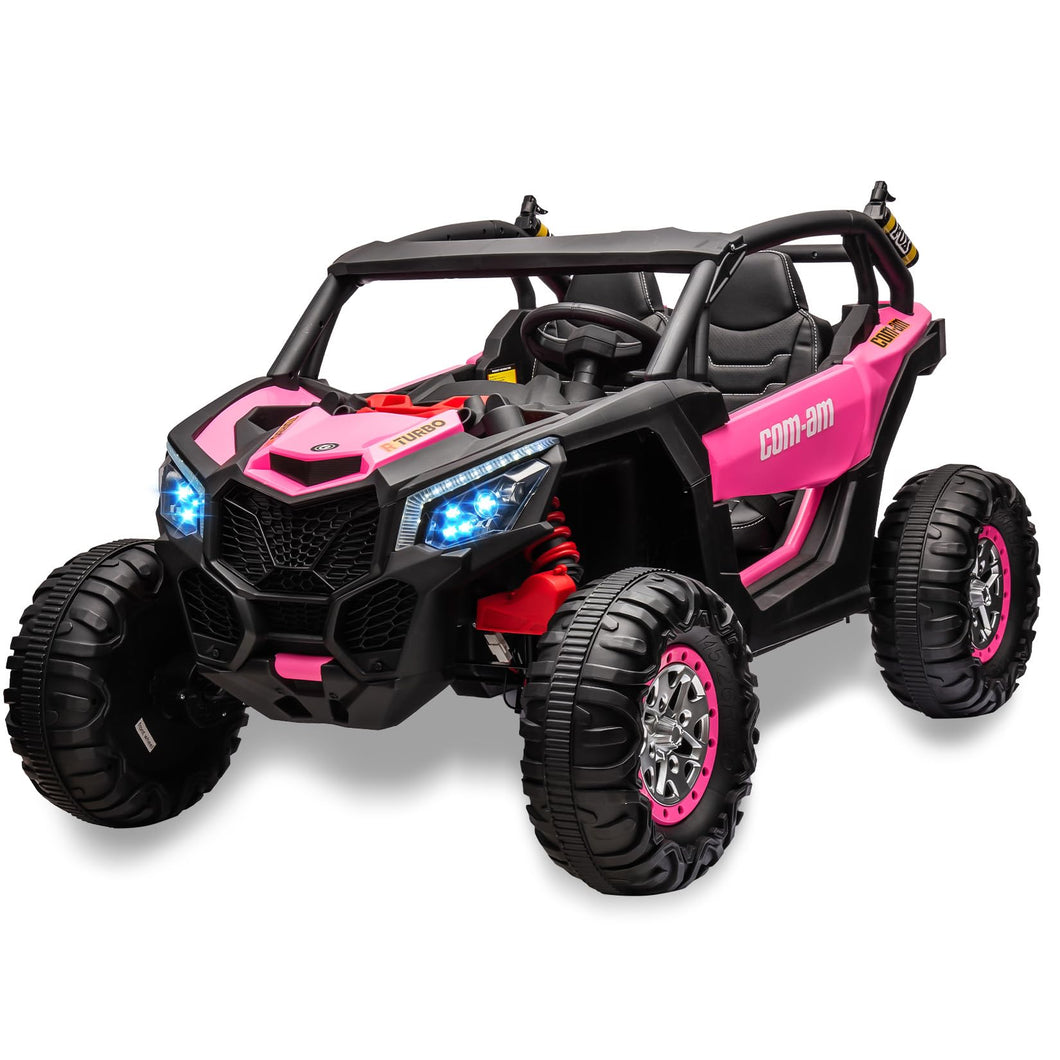 Two Seater 24V Kids Ride on UTV Car, 4WD 300W Motors Powerful Electric Vehicle w/Remote Control, Bright-Pink