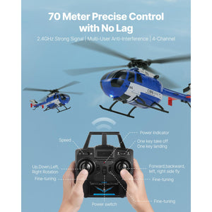 RC Helicopter, 2.4GHz 4-Propeller Remote Control Helicopter with 6-Axis Gyro, 4-Channel RC Airplane for Beginner, LED Light & One-Key Takeoff