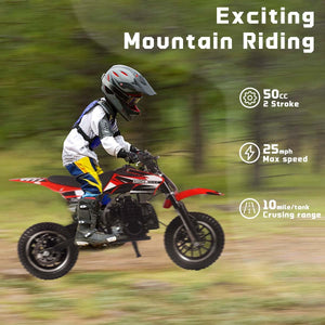 50CC Gas Dirt Bike, Off-Road Mini Bike with 2 Stroke, Motorcross Pocket Bike Push Start, Dual Disc Brake (red)