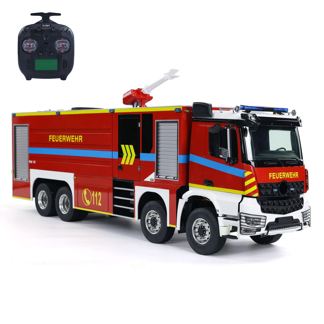 1/14 8X4 RC Fire Fighting Truck Metal Chassis Two Speed Transmission Differential Lock on Axles Radio Control Fire Car Light