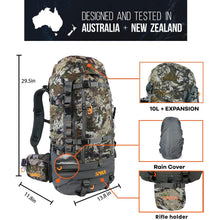 Load image into Gallery viewer, SPIKA Hunting Backpack Internal Frame for Men Waterproof Hunting Pack Camouflage with Rifle Holder Extendable 80L Capacity
