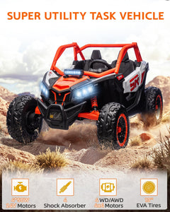 24V 7AH 2 Seater Power Wheels for Big Kid, 25" 4WD Largre Kids' Electric Vehicles with Remote Control for Girls & Boys, Orange