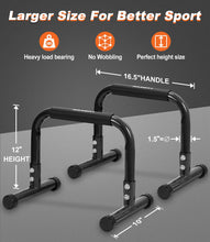 Load image into Gallery viewer, TABEKE Push Up Bar, 12" High Parallettes Bars &amp; Dip Bar - Black
