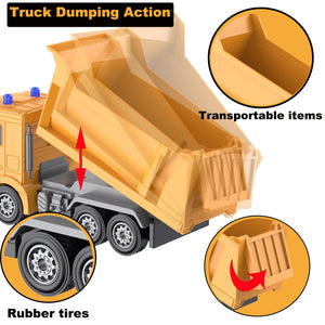 Remote Control Construction Vehicle Toy, 6 Channel RC Dump Truck with 2 Rechargeable Batteries, 1/24 Scale
