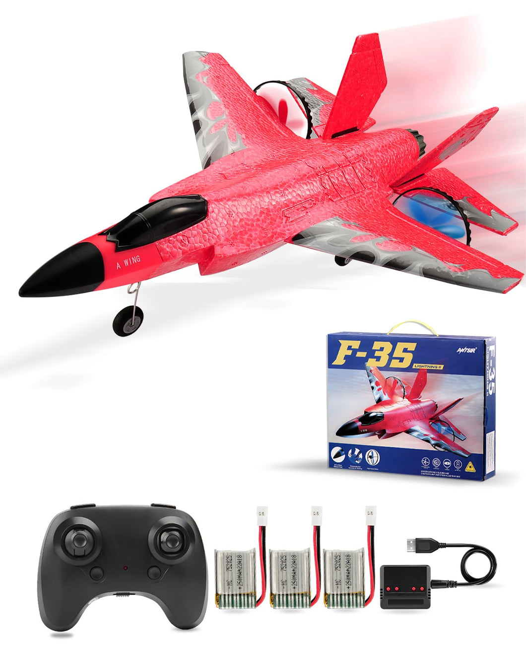 ANTSIR RC Airplane F-35 Remote Control Lightning II Jet Plane, 2.4Ghz Smart Gyro Easy to Fly for Kids Adults Beginners (Red)
