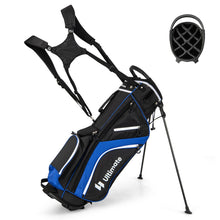 Load image into Gallery viewer, ULTIMATE 14-Way Golf Stand Bag, Portable Golf Bag w/ 6 Pockets,Cooler Bag &amp; Waterproof Valuable Pocket, Rain Hood, Ergonomic Dual Strap System &amp; Carrying Handles, 5 LBS Lightweight for Adults (Blue)
