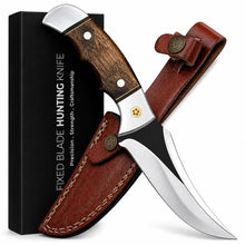 Load image into Gallery viewer, 9 Inch Fixed Blade Hunting Knife with Leather Sheath, Full Tang Skinning Knife with Walnut Wood Handle, Razor Sharp Stainless Steel Bushcraft Knife for Camping, Survival &amp; Outdoor Hunting Gear
