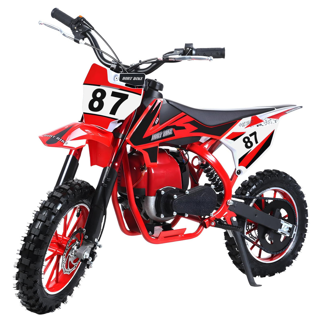 Mini Kid Dirt Bike,4-Stroke Gas Bike with Off-Rode Tire for Teens, Suspensions with Front and Rear Disc Brake, Red