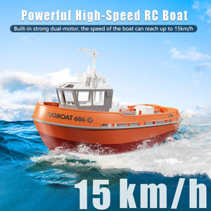 RC Boat, 1/72 RC Tugboat for Pools and Lakes, High-Speed Remote Control Boat with 40 Mins Play Time and Low Battery Reminder for Kids and Adults