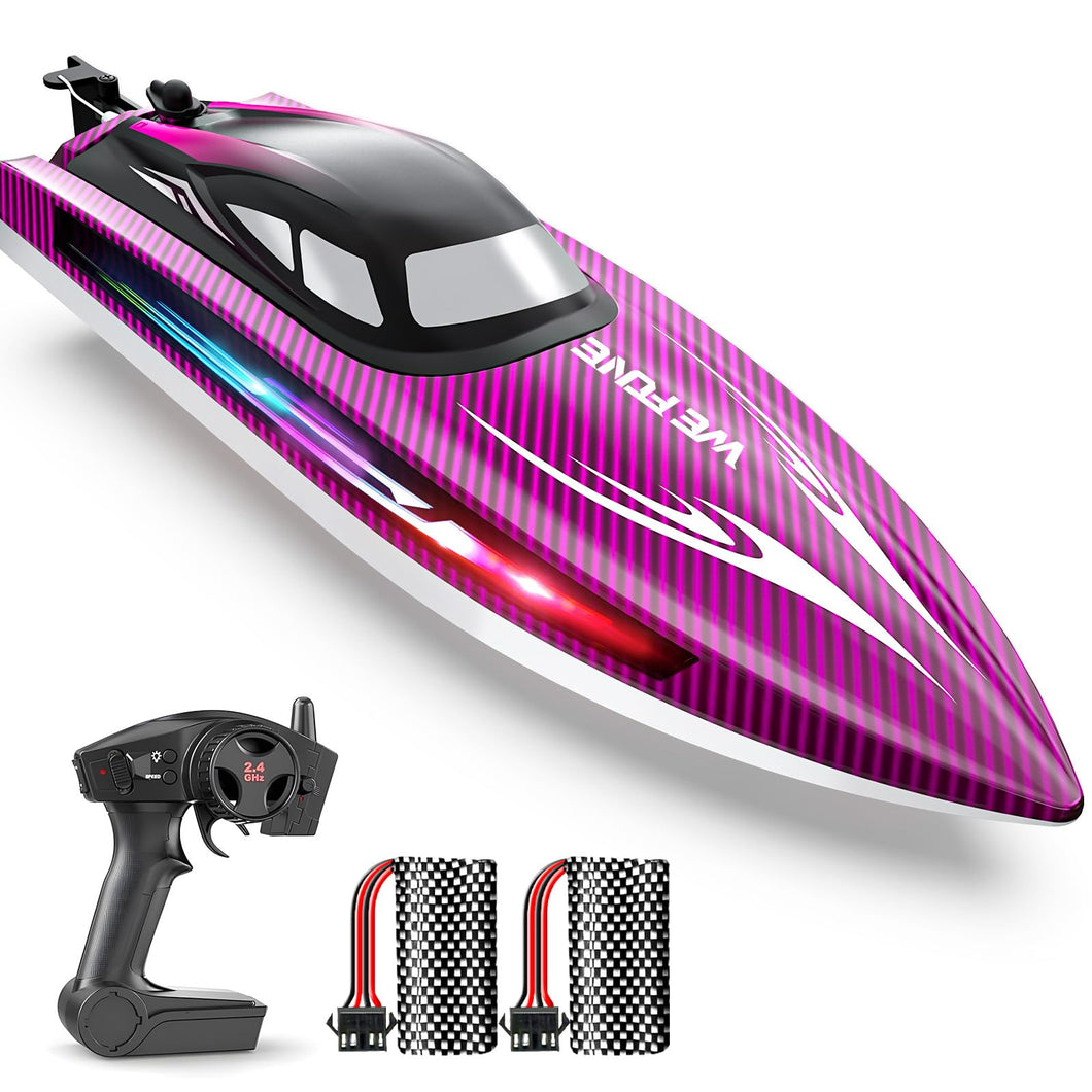 Remote Control Boat for Adults, 25+ KMH Fast RC Speed Boat with LED Light for Kids, Self-righting, Demo, Purple