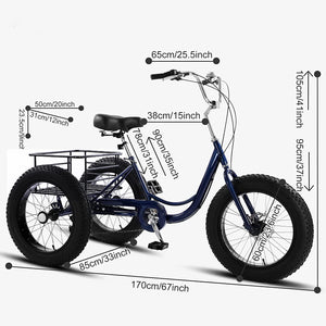 Adult Tricycles 7 Speed, Adult Trikes 20 inch 3 Wheel Bikes, Three-Wheeled Bicycles Cruise Trike with Shopping Basket
