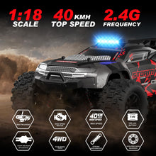 Load image into Gallery viewer, 1:18 Scale All Terrain RC Cars, 40km/h High Speed Remote Control Car, 2.4Ghz RC Car Toys Gifts for Kids and Adults, 4WD Electric Vehicle
