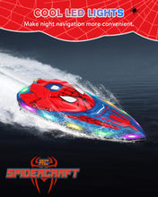 Load image into Gallery viewer, Spider Hero RC Boat, 2.4GHz Remote Control Boat with LED Lights for Kids, Pool Toy with 2 Rechargeable Batteries
