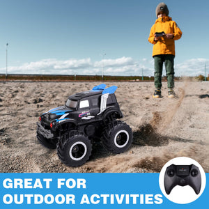 Amphibious Remote Control Cars, 1/20 Stunt RC Rock Crawler Monster Truck Toy with Two Alternative Rechargeable Batteries, Blue