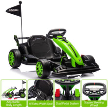 Load image into Gallery viewer, 24V Kids Ride on Go Kart, 7.5mph Variable High Speed Drifting Car, 7ah Battery 200W*2 Motors,Length Ajustable Max Load 135lbs, Green
