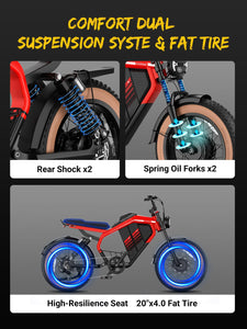 Ultra Electric Bike Bike for Adults 2000W Dual Motor 32 MPH, 52V/40AH Dual Battery, 160 Miles Range 20" Fat Tires
