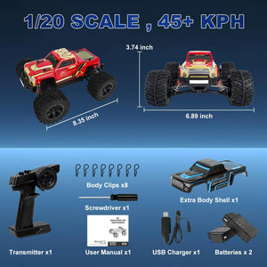 Scale 4WD Brushless RC Car for Adults - 45+ Kph Off-Road Hobby Truck 4x4, Electric Buggy, Remote Control Monster Truck