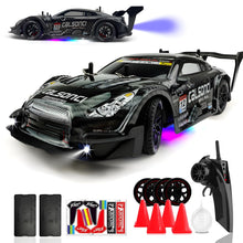 Load image into Gallery viewer, 1:16 RC Drift Car 2.4GHz Spray 4WD LED Lights 30+KM/H High Speed Remote Control Car 2 Batteries 60Min Infinitely (Black 1:16)
