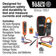 Load image into Gallery viewer, Klein Tools 80141 Hand Tools Kit includes Pliers, Screwdrivers, Nut Drivers, Backpack &amp; CL120VP Electrical Voltage Test Kit with Clamp Meter, Three Testers, Test Leads
